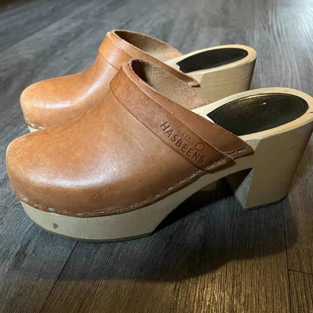 Swedish Hasbeens Louise Leather Clogs 100% Leather - Picture 3 of 10